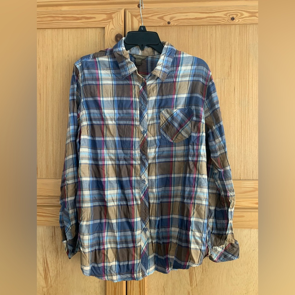 Women’s Bit & Bridle Blue and Brown Plaid Western Top Sz XL